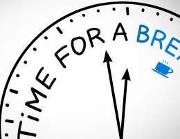 A graphic of a clockface that reads "time for a break."