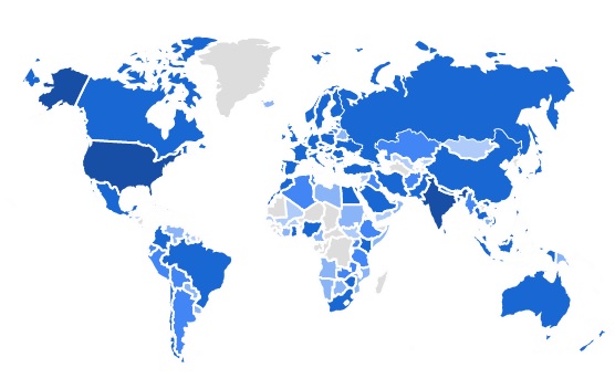 Map of visitors to TheAcademicDesigner.com The Social Academic blog in 2021