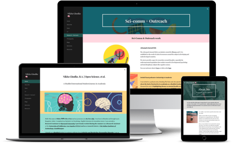 Nikita Ghodke's personal academic website on desktop, laptop, and tablet screens