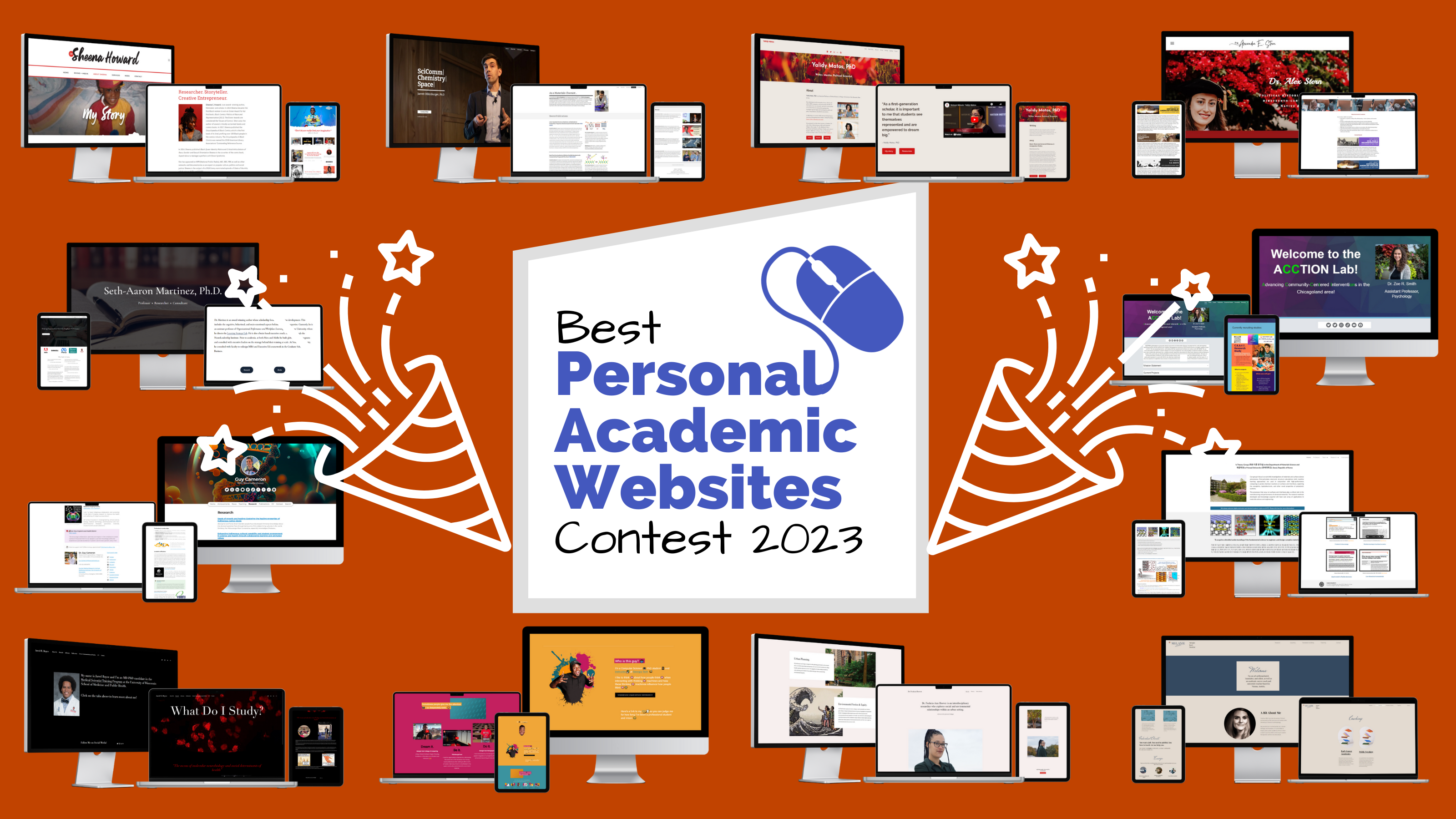 Winners of the Best Personal Academic Websites Contest 2023 with screenshots of the 12 award-winning websites