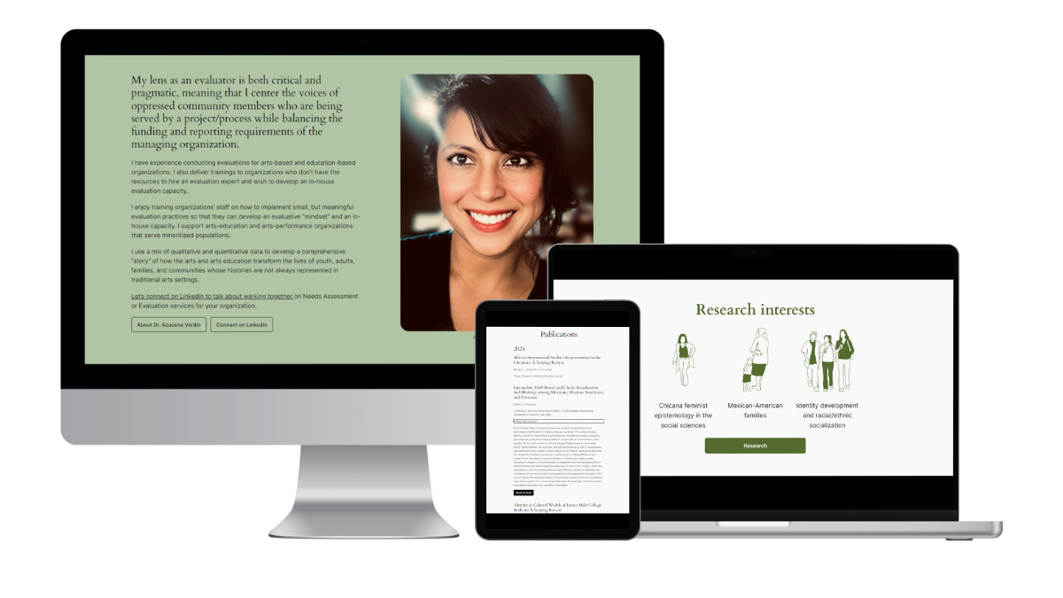 Azucena Verdín website on desktop, laptop, and tablet screens
