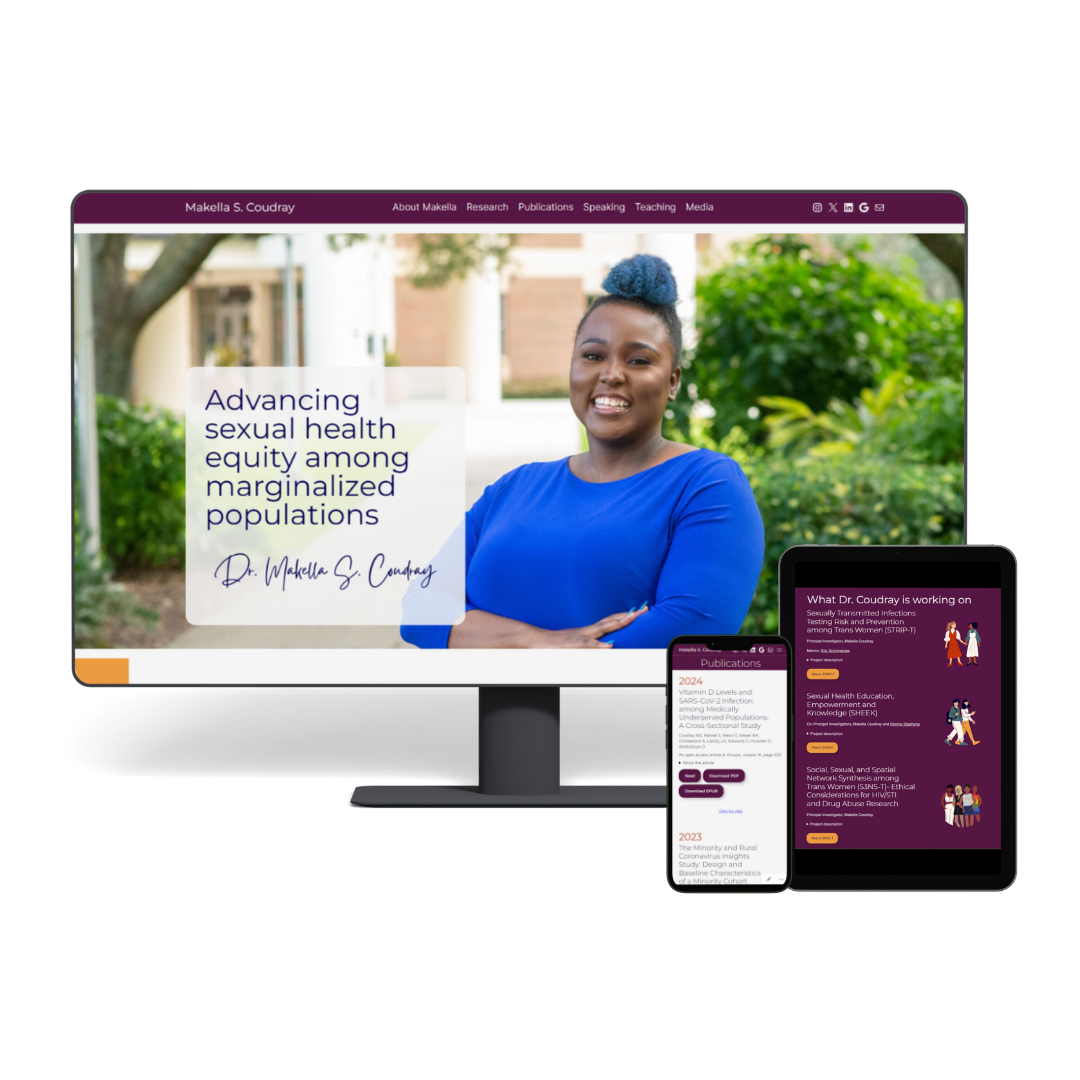 Makella Coudray personal website on desktop, tablet, and mobile screen