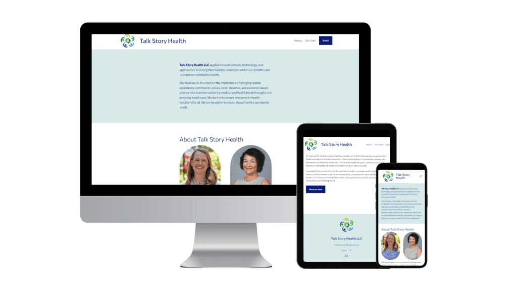 Talk Story Health website on desktop, tablet, and mobile