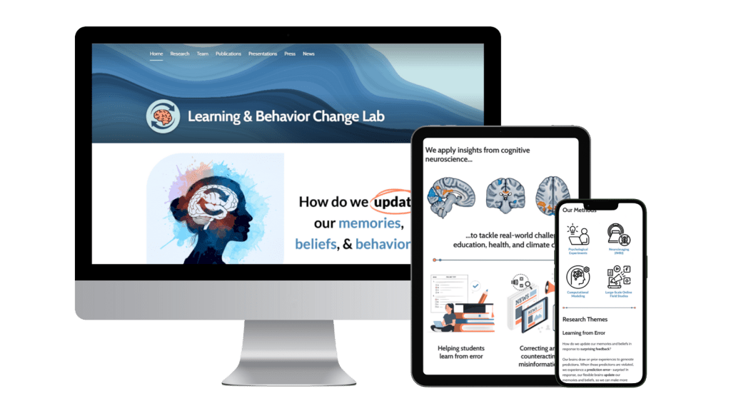 Dr. Allie Sinclair | Learning & Behavior Change Lab website on desktop, tablet, and mobile screens