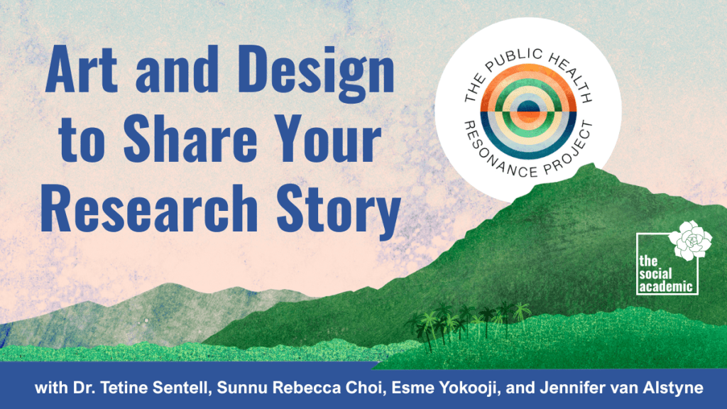 An illustration by Sunnu Rebecca Choi of a mountain line in Hawai'i. This is part of her illustration for long boating for the Public Health Resonance Project, along with the logo she designed for them. The title of this episode for The Social Academic podcast is Art and Design to Share Your Research Story. In this episode: Tetine Sentell, PhD, Sunnu Rebecca Choi, Esme Yokooji, and Jennifer van Alstyne.